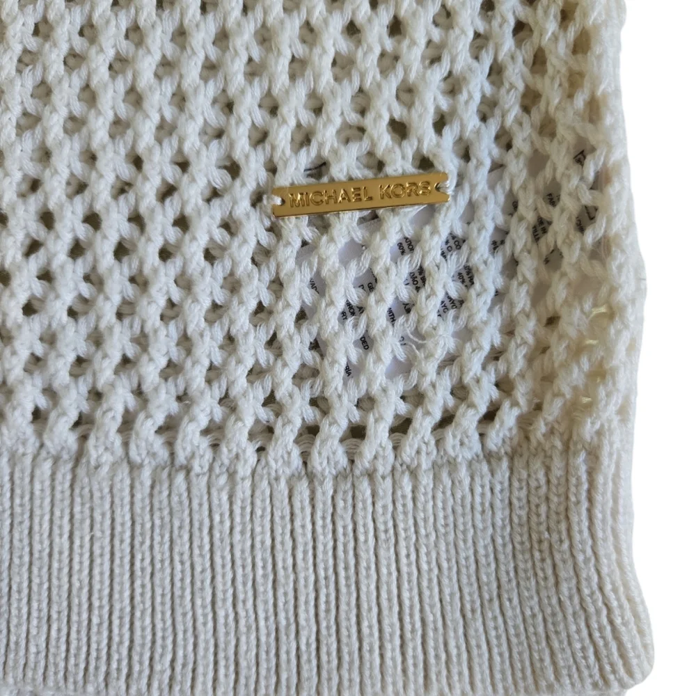 Michael Michael Kors White Open-Knit Crewneck Sweater Size XS